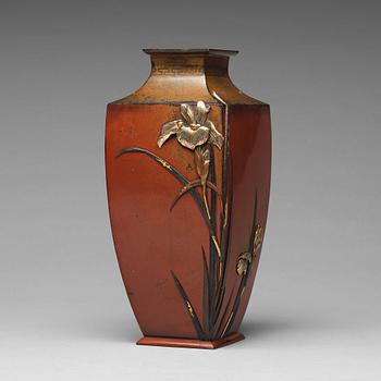 631. A Japanese Inlaid Bronze Vase, Meiji (1868-1912), signed.