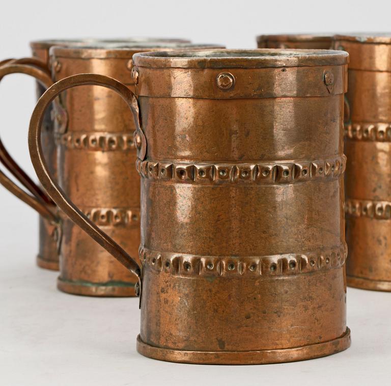 MUGGAR, 6 st. Koppar. Svenska armén. 1800-tal.