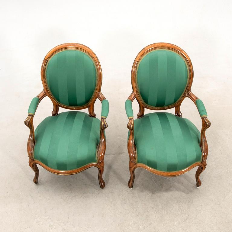 Armchairs, a pair in Louis XV style, 19th century.