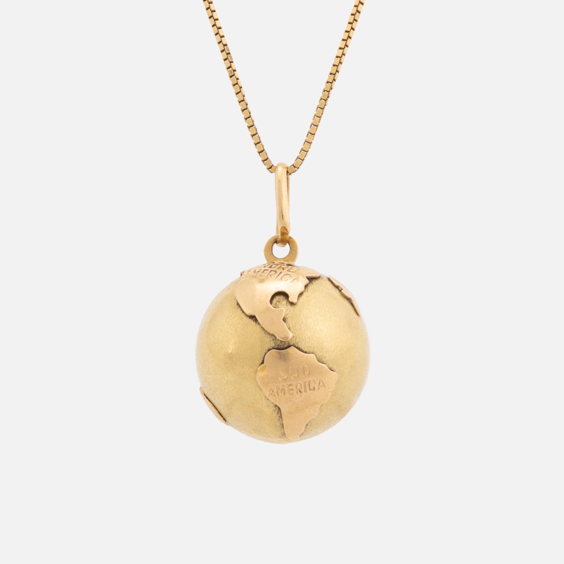 18K gold globe necklace.
