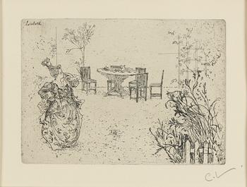CARL LARSSON, etching, signed C.L. in pencil. Executed 1909. State 2. "Lisbeth play acting".