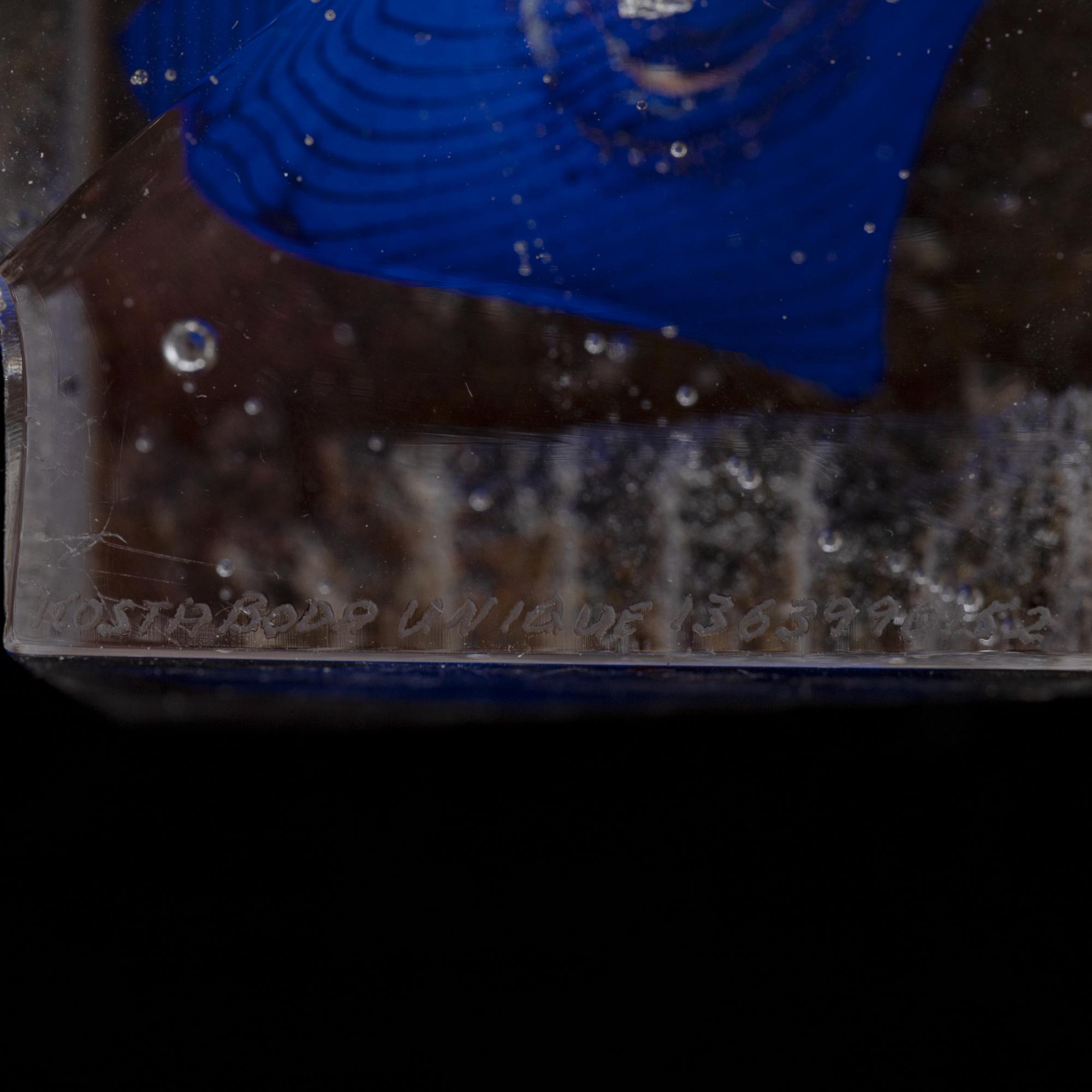 A glass sculpture by Bertil Vallien, for Kosta Boda.