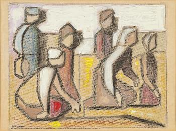 Erik Olson, mixed media on grease proof paper mounted on paper panel, signed.