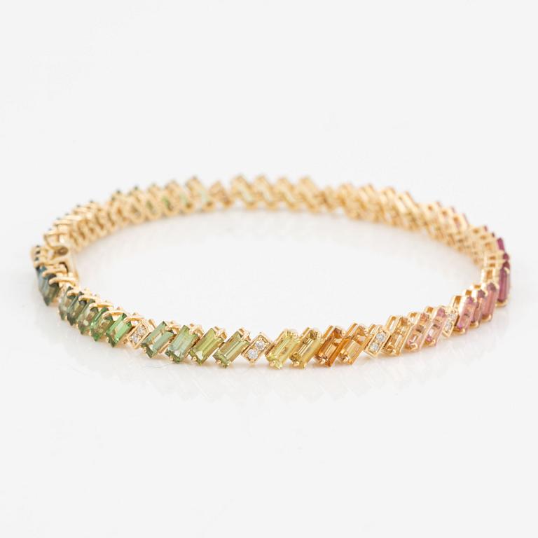 Bracelet, 18K gold with multi-coloured tourmalines and brilliant-cut diamonds.