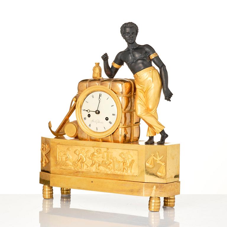 A French Empire ormolu and patinated bronze 'Le Matelot' mantel clock, Paris, early 19th century.