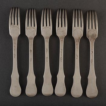 DIEDRICH SCHVART, 6 silver forks, Karlskrona 1796-97.