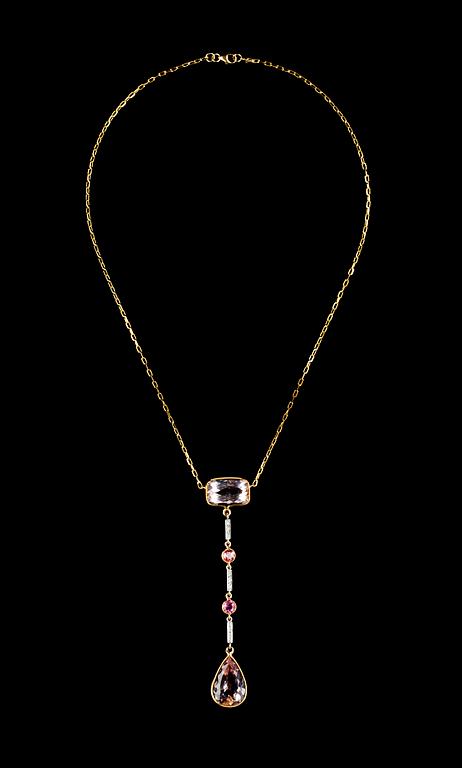 A kunzite, pink sapphire and diamond necklace,