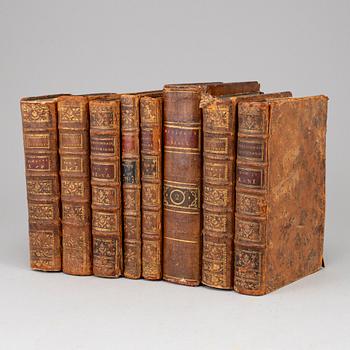 Eight leatherbound books, 18th century.