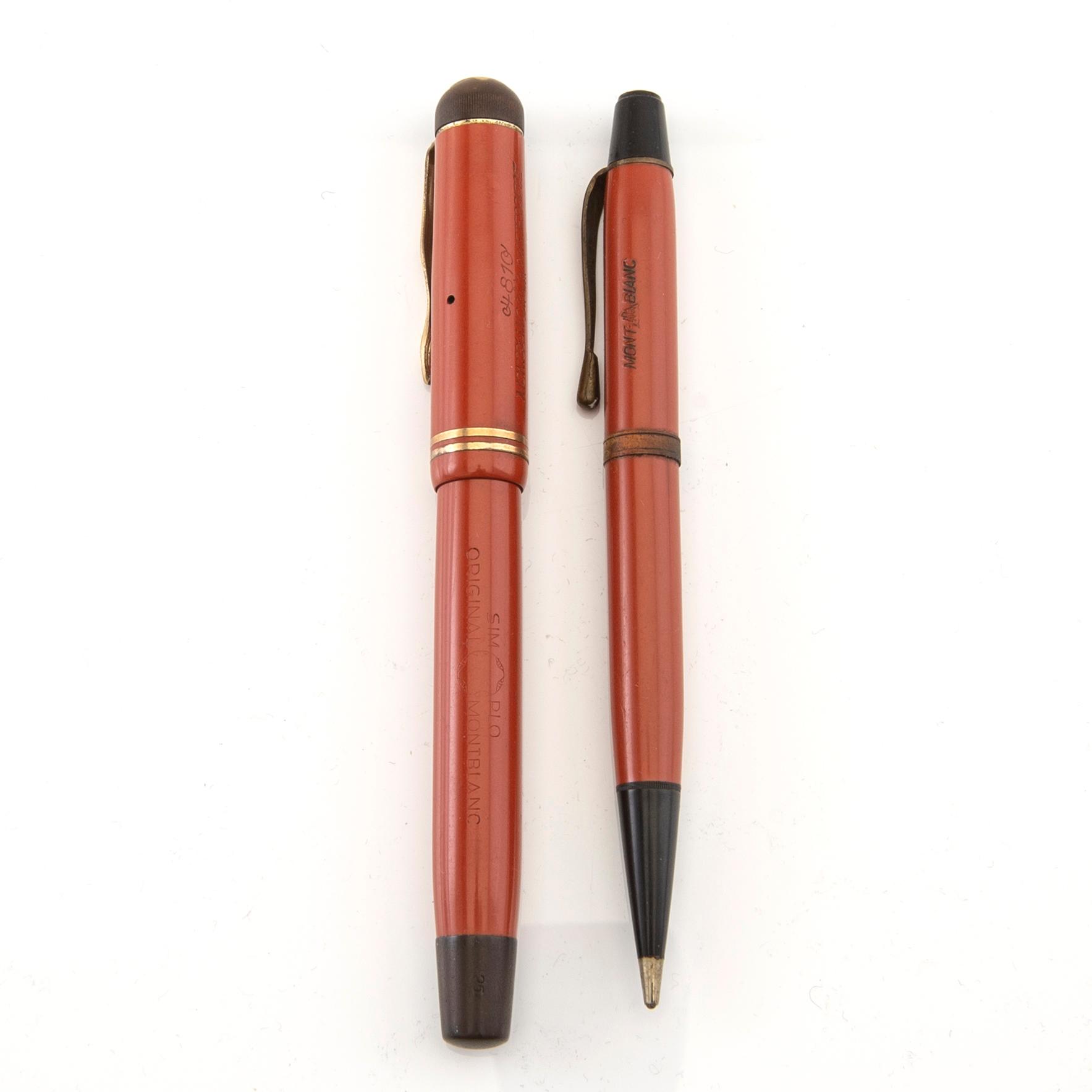 Montblanc fountain pen Masterpiece Coral Red Simplo no. 25 and mechanical pencil no. 33. Bukowskis
