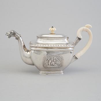 A Russian 19th century parcel-gilt tea-pot, mark of Jacob Wiberg possibly, Moscow 1832.