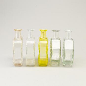 NANNY STILL, five glass bottles, 'Stella polaris' and 'Grapponia', Riihimäen Lasi, Finland.