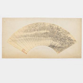 Unidentified artist, so-called "Fan painting", A figure in a bamboo forest, China, 20th century.