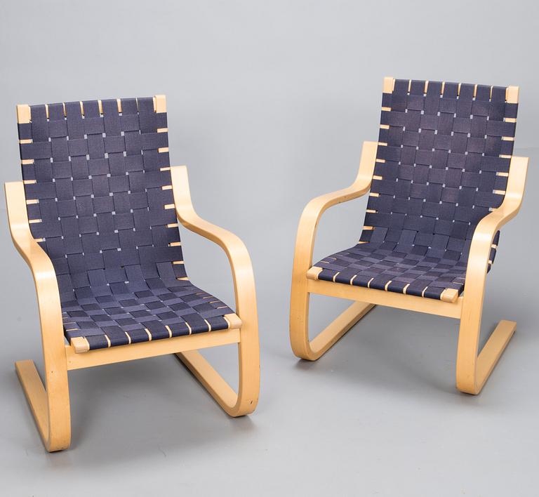 ALVAR AALTO, Pair of late 20th century '406' armchairs for Artek.