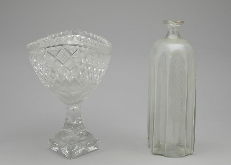 FLASKA samt SKÅL, kristall och glas, 1800/1900-tal.