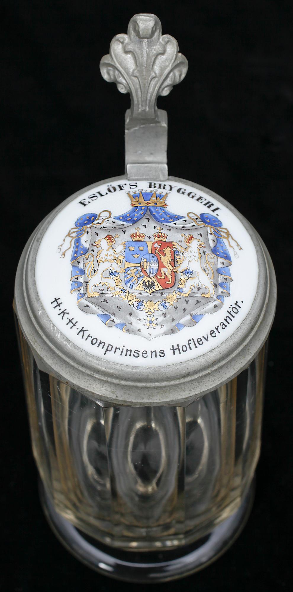 DRYCKESKANNA, glas och tenn, 1800/1900-tal.