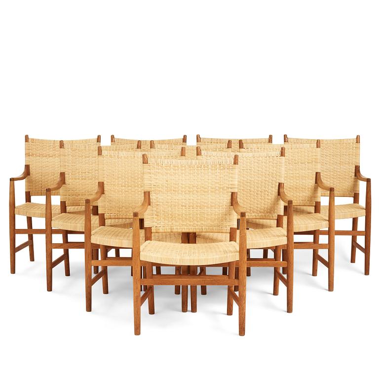 Hans J. Wegner, a set of 10 armchairs  by cabinetmaker Johannes Hansen, Denmark 1940-50's.