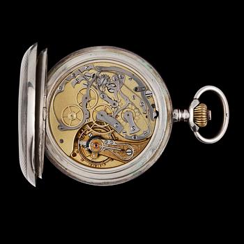 A silver chronograph pocket watch, Omega, c. 1900.