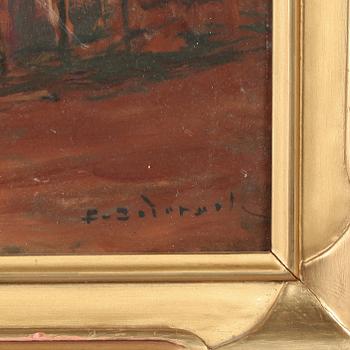 OKÄND KONSTNÄR, 2 st, olja på pannå, omkring 1900-talets mitt.