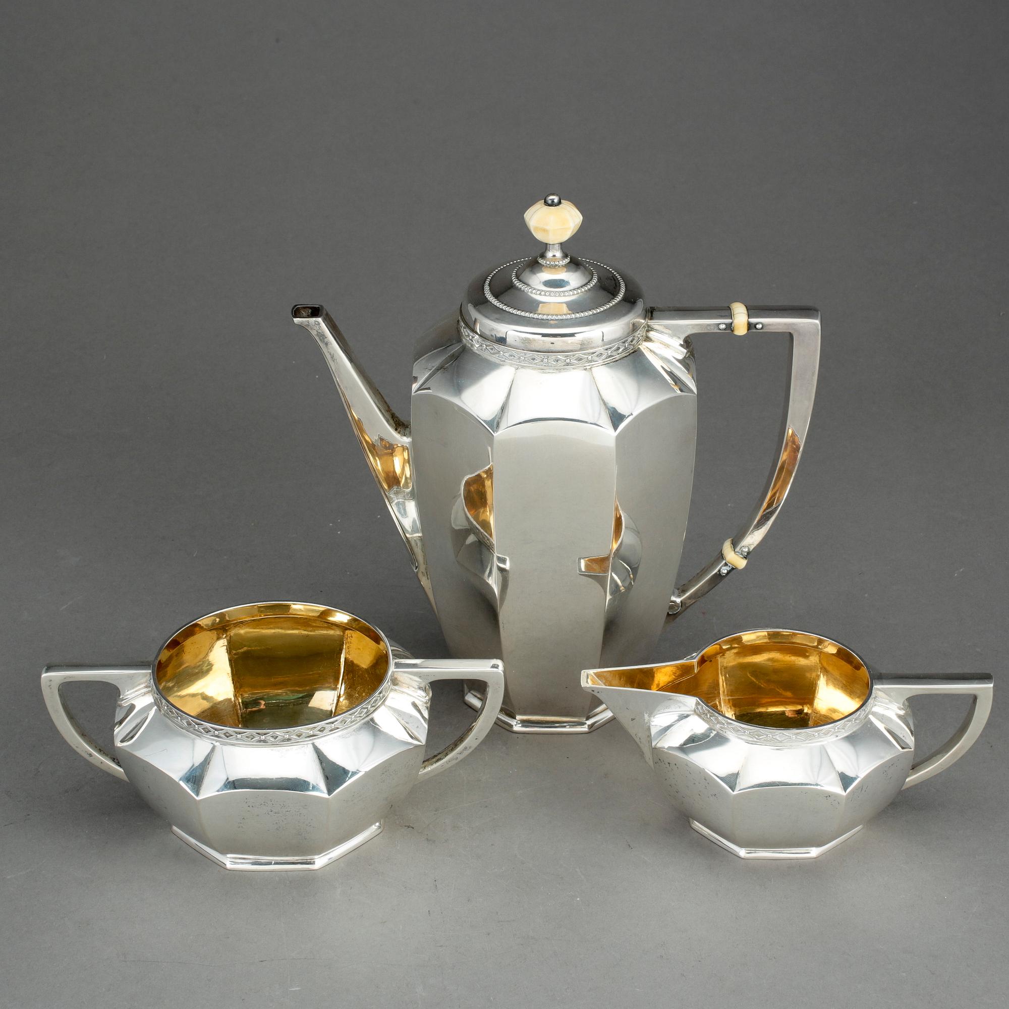 PARTI SILVER, 3 delar, 1912, Karl Andersson, Stockholm. Vikt  ca 927 gram.