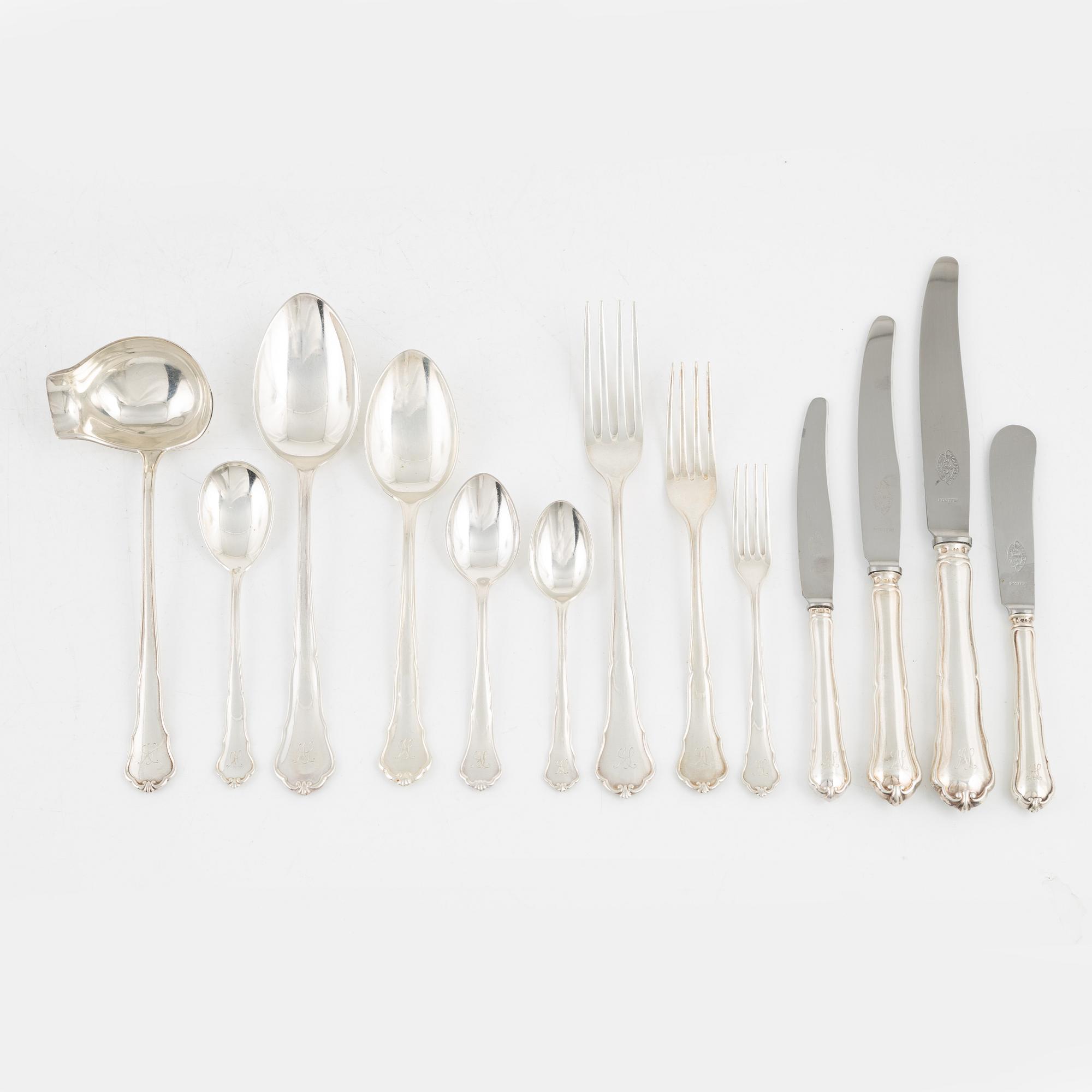 A Swedish Silver Cutlery, model 'Hansa', mark of CG Hallberg, Stockholm, some 1946 (117 pieces).