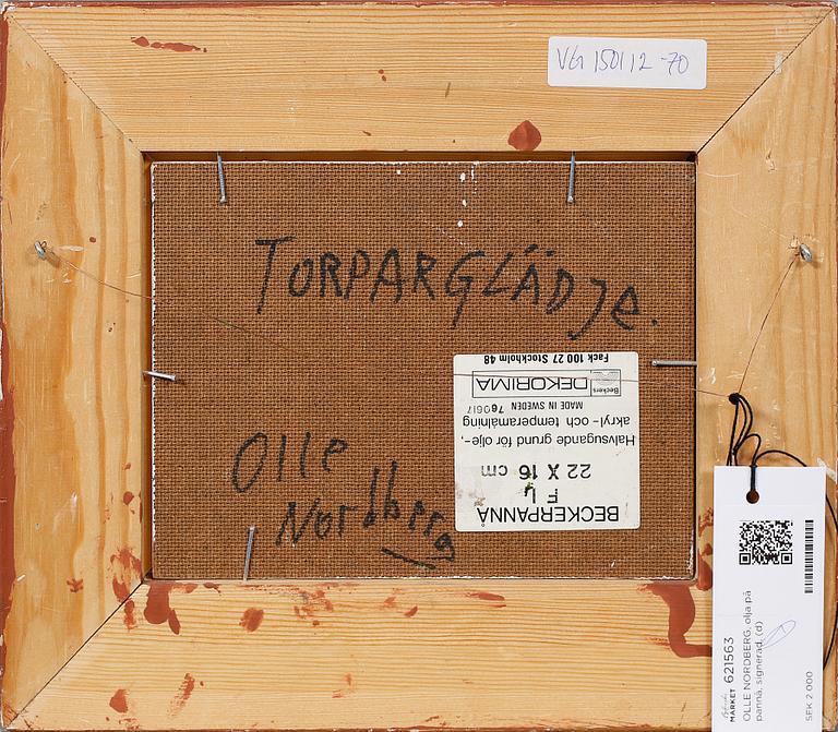 OLLE NORDBERG, olja på pannå, signerad.