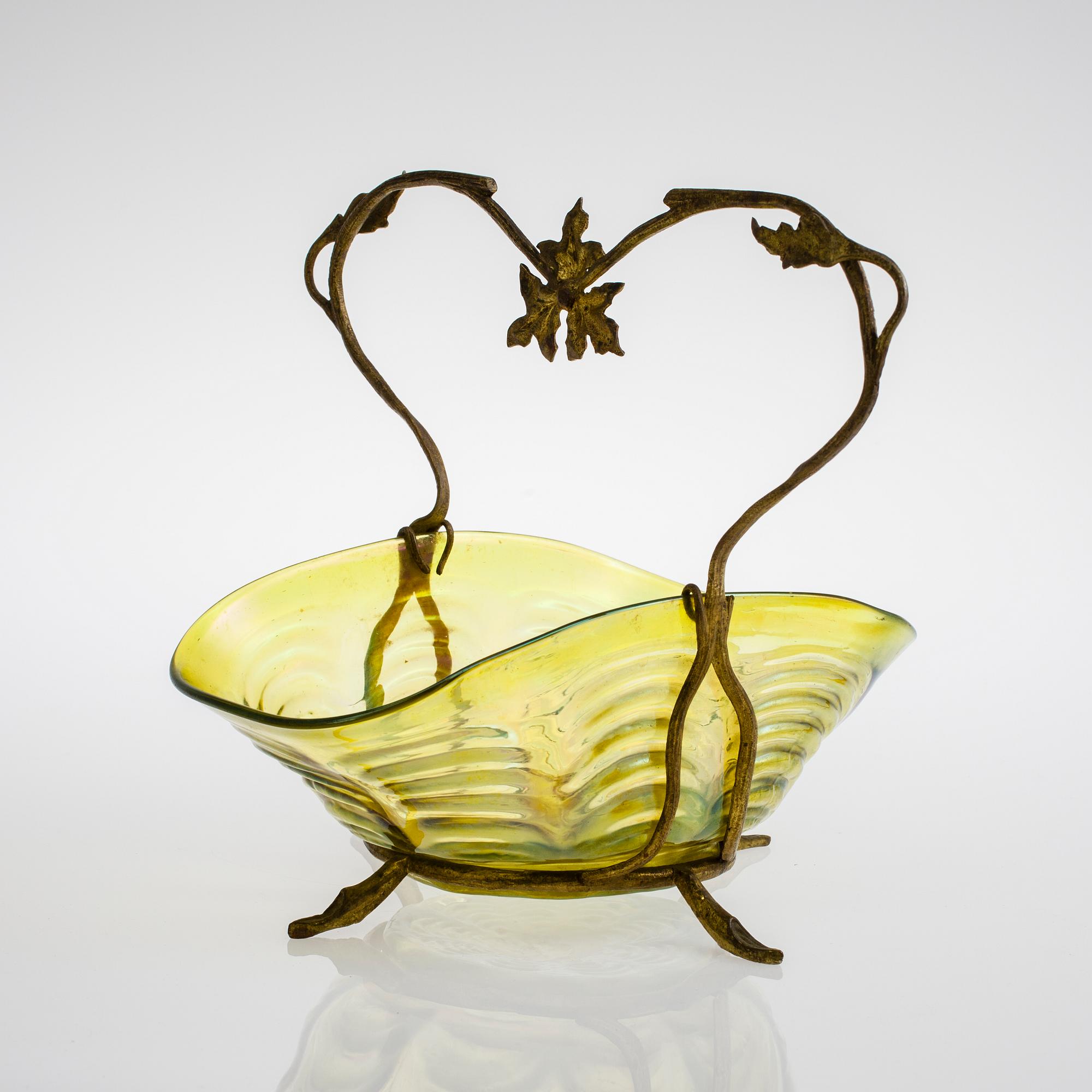 SKÅL, glas och metall, art nouveau, Loetz art, sekelskiftet 1800/1900.