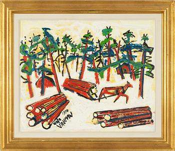 Uno Vallman, Winter Scene with Timber Hauler.