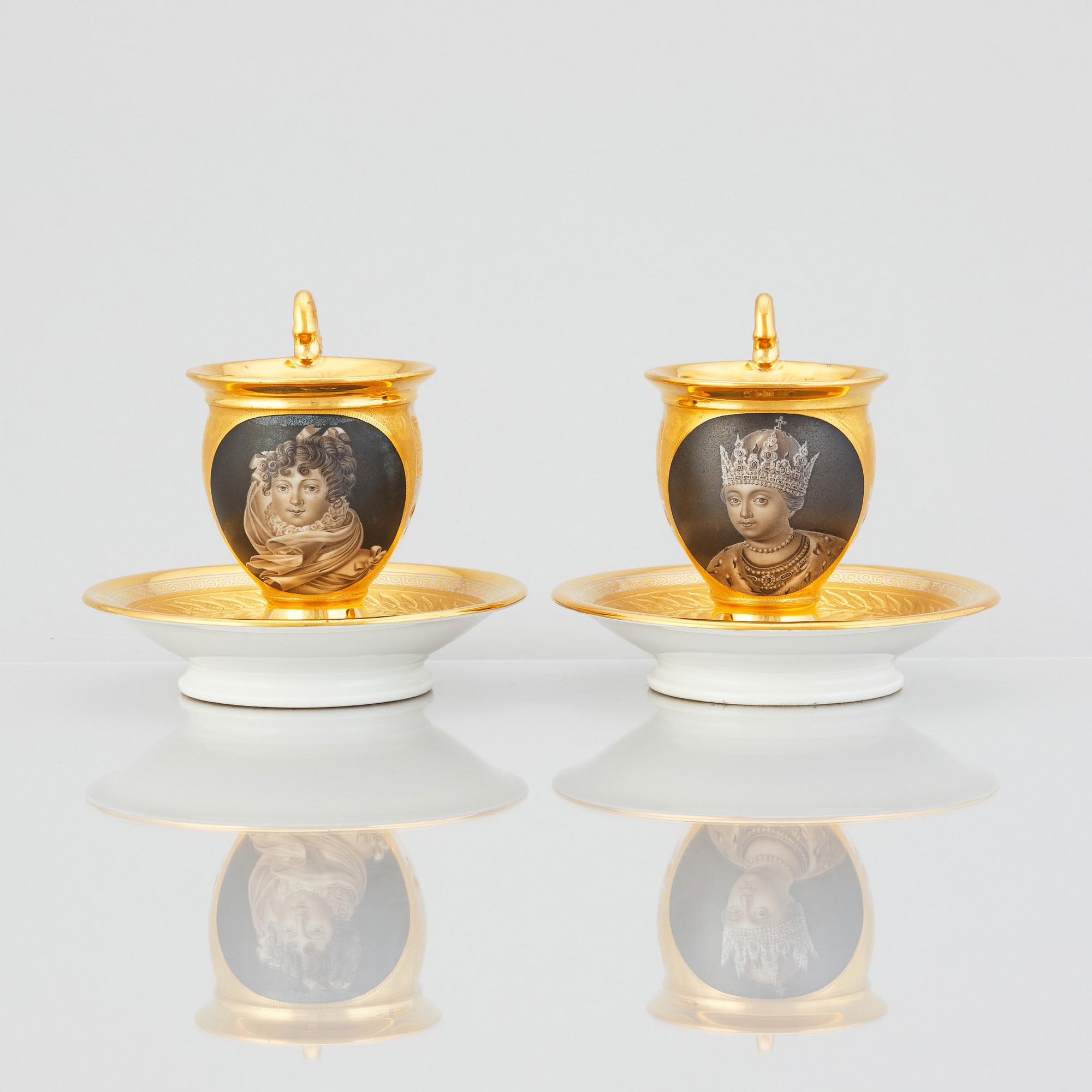 A Russian Empire coffee service, presumably by the Yusupov porcelain manufactory.
