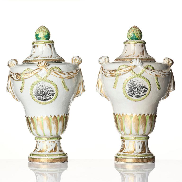 A pair of rare neo-classical enamelled 'Chinese Export' vases with covers, Qing dynasty, Qianlong, circa 1790.