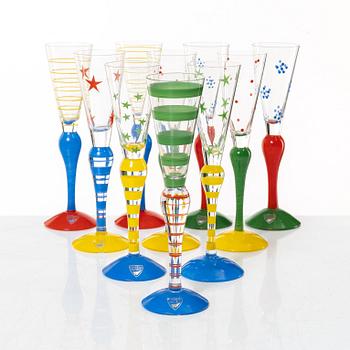 Anne Nilsson, snapsglas, 10 st, "Clown", Orrefors.