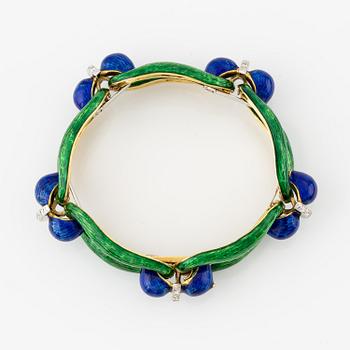 Armband 18 guld med emalj och runda briljantslipade diamanter, Spritzer & Fuhrmann.