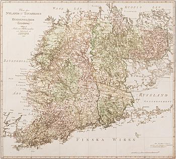 545. KARTA. Charta öfver Nylands och Tavastehus samt Kymmene gårds höfdingedömen 1798.