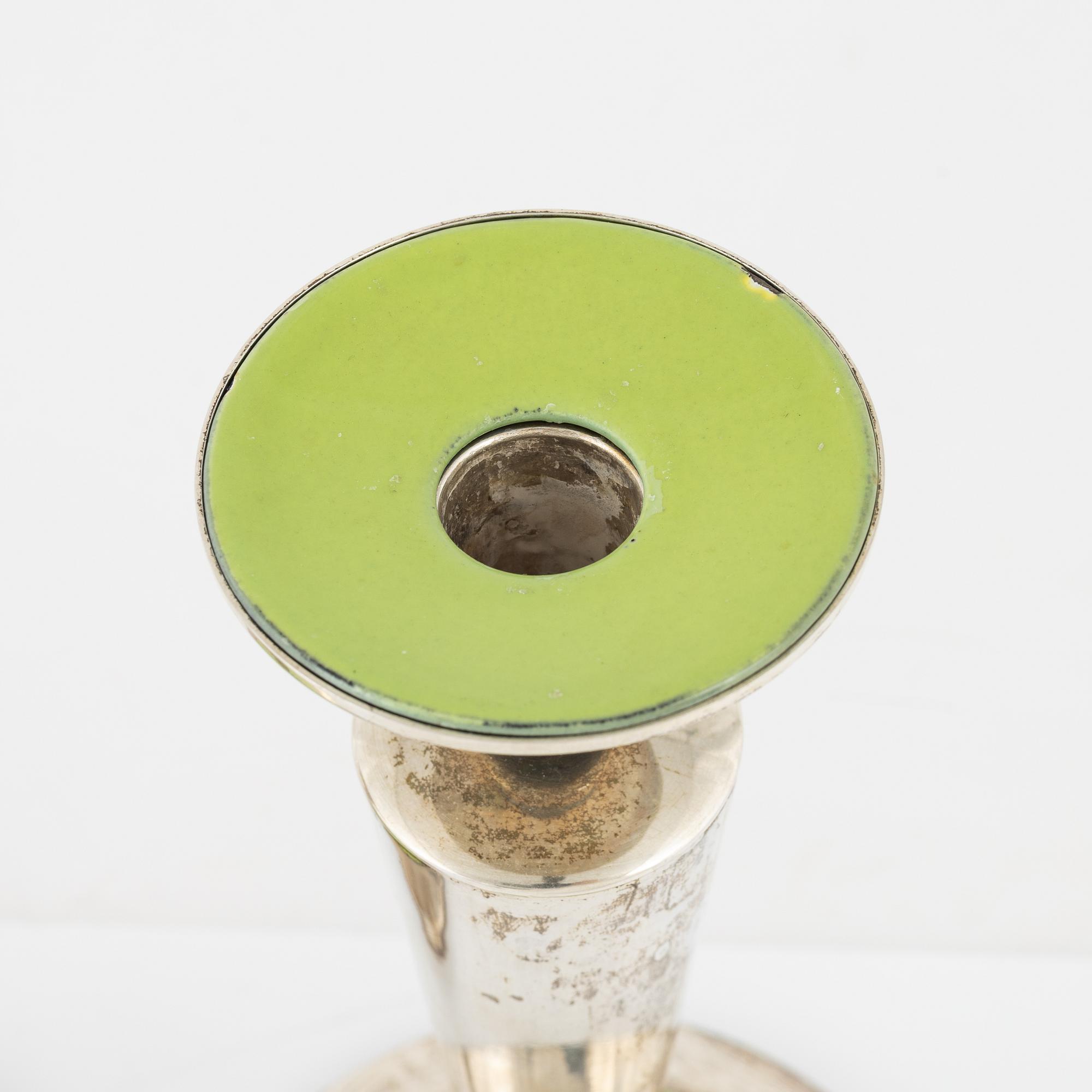 Sebastian Schildt, a pair of sterling silver and enamel candlesticks, 2001.