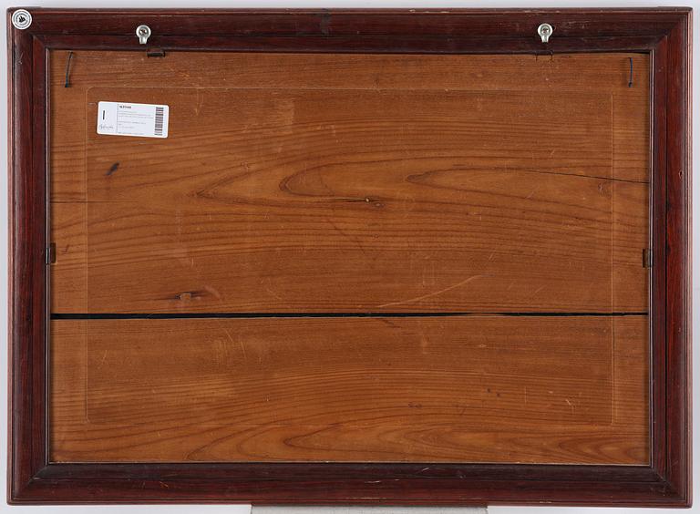 A framed ivory and kingfisher-feather-embellished wall panel, Qing dynasty, Qianlong/Jiaqing.