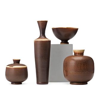 179. Berndt Friberg, a set of three stoneware vases and a bowl, Gustavsberg studio 1970-75.