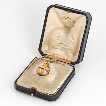 Pendant/watch gold with rose-cut diamonds, rubies, with chain, fitted box.