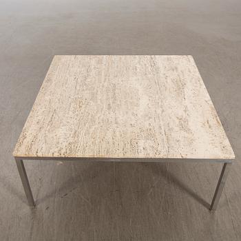 Coffee table, 1960s-70s, travertine, steel.