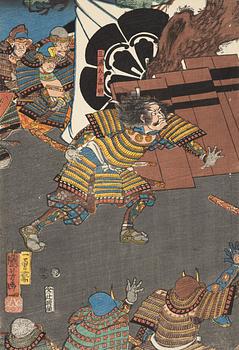 Utagawa Kuniyoshi, a set of four woodblock prints in colours, mid 19th Century.