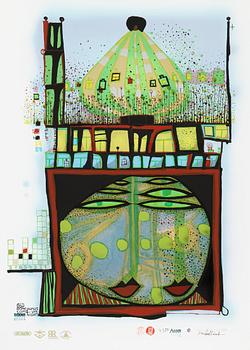 Friedensreich Hundertwasser, fotolitografi och serigrafi med metallprägling, 1984. Signerad och numrerad 4375/10002.