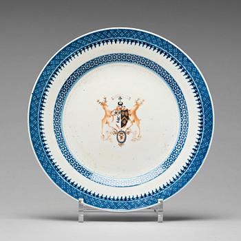 745. A blue and white armorial dish, Qing dynasty, Qianlong (1736-95).