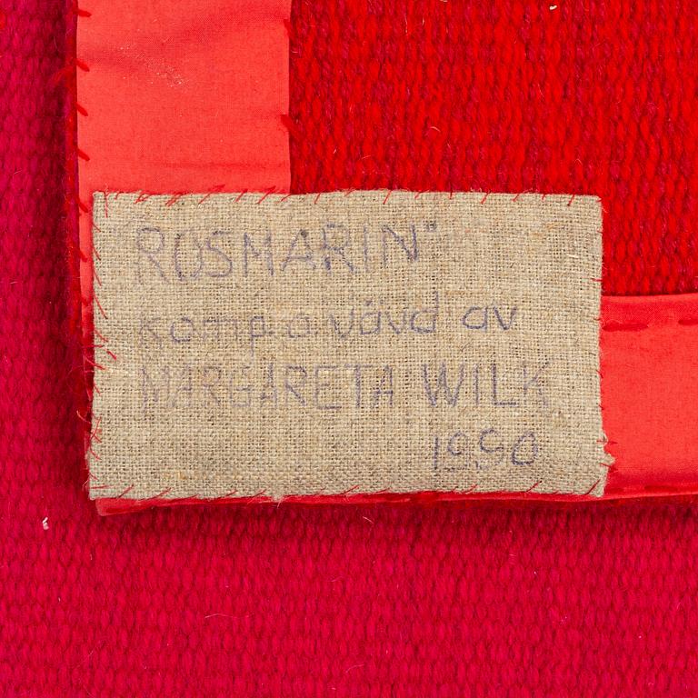 Margareta Wilk, vävd tapet, "Rosmarin", slätväv, ca 194 x 133 cm, signerad,