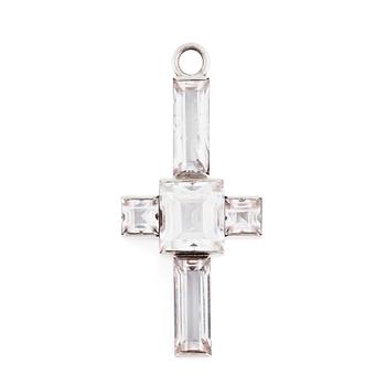 510. Wiwen Nilsson, a sterling silver and rock crystal cross pendant with a chain, Lund 1941.