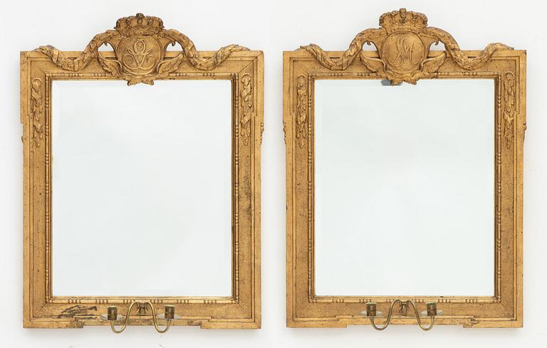 Mirror wall sconces a pair, Gustavian style, circa 1900.