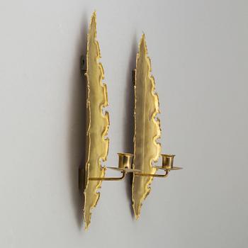 A pair of brass wall scones by Sven Aage Holm-Sörensen, Denmark.