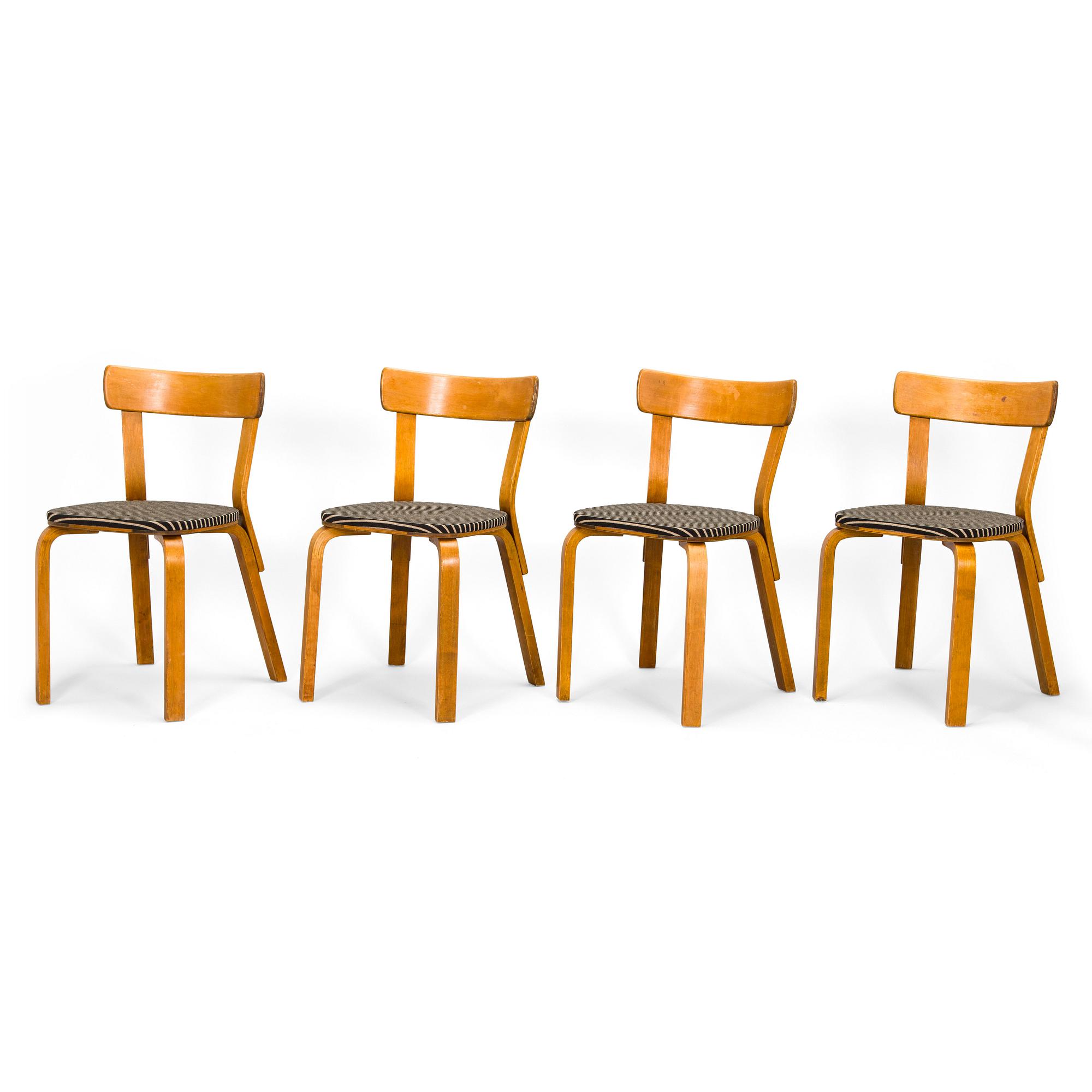 Alvar Aalto, tuoleja, 4 kpl, malli 69, O.Y. Huonekalu- ja Rakennustyötehdas A.B, 1930/40-luku.