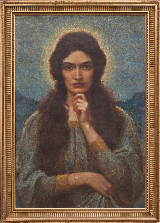 OKÄND KONSTNÄR, olja på duk. Signerad a tergo Trever Prescott. Omkring 1900.