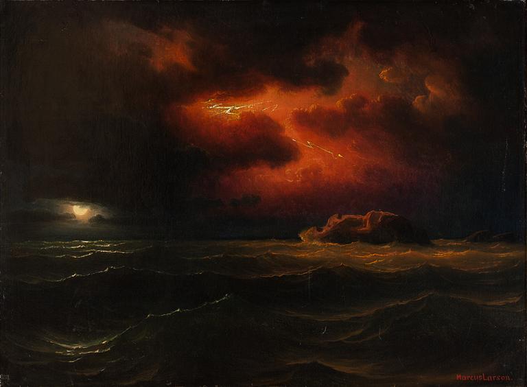 MARCUS LARSON, oil on relined canvas, signed Marcus Larson.