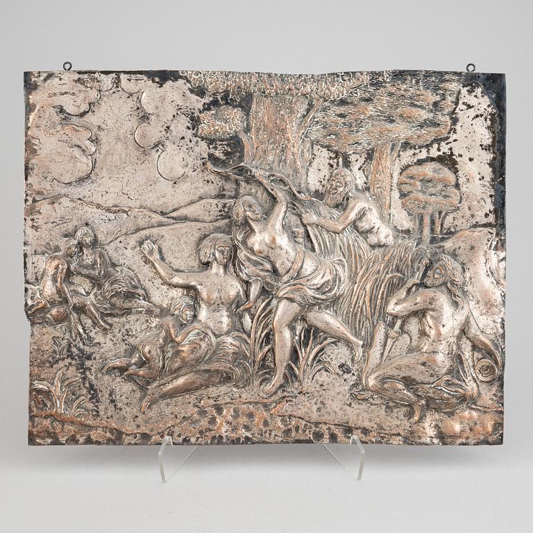 A baroque style silver-plated copper reflief, 19th century.