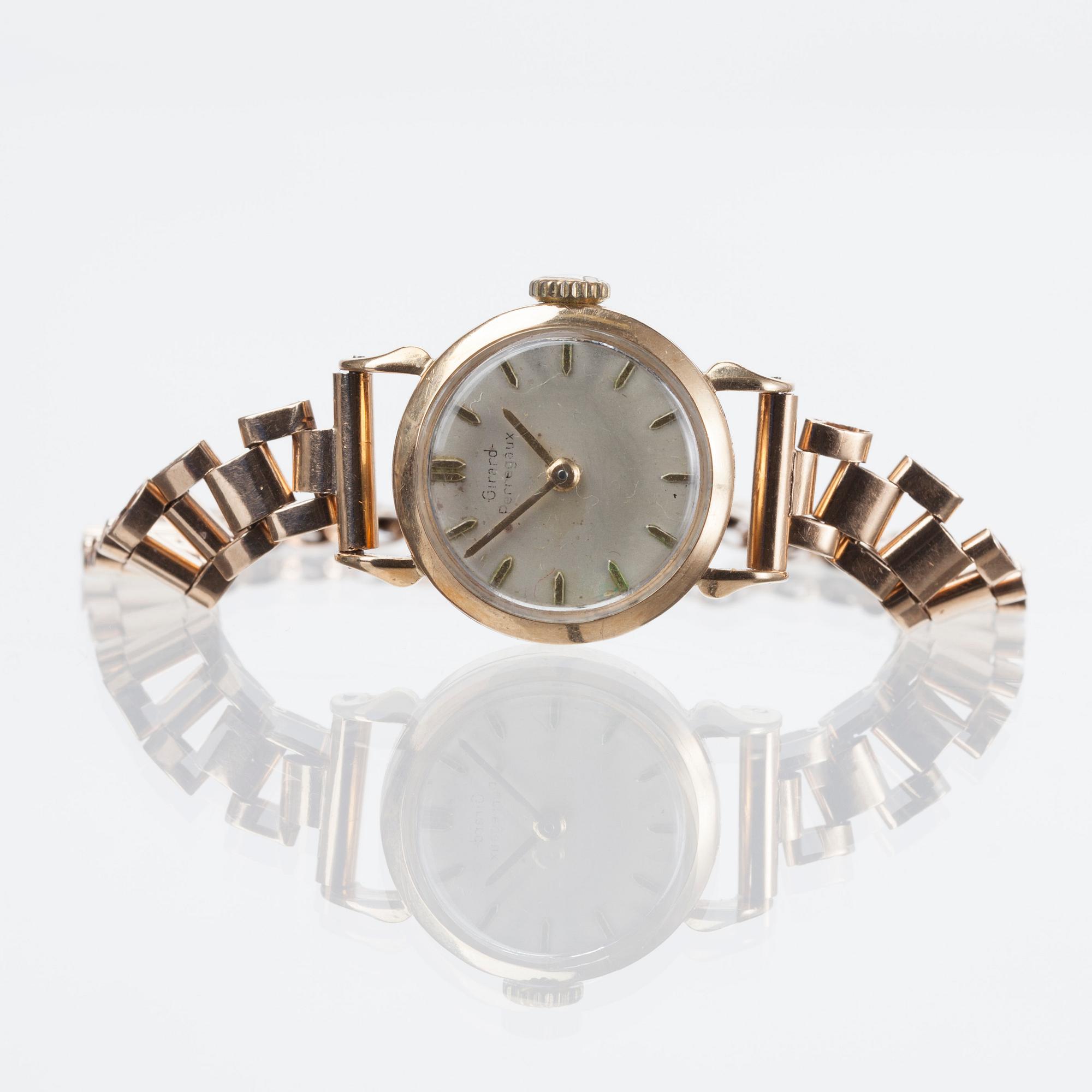ARMBANDSUR, dam, 14K guld, Girard Perregaux, guldarmband. Finska stämplar i armbandet 1955. Vikt 20,6 g.