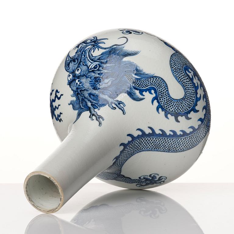 A blue and white dragon vase, Qing dynasty with Xuande six character mark.